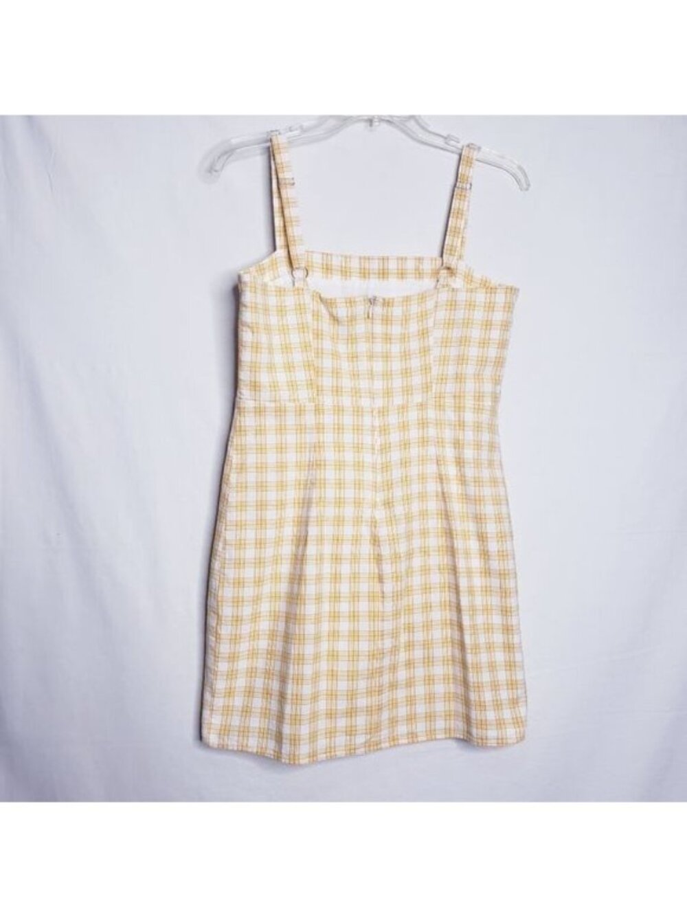 Forever 21 Yellow & White Plaid Sleeveless Mini Sun Dress Women's Size Medium - Picture 5 of 10